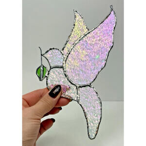 Stained Glass White Rainbow Dove Hanging Window Sun Catcher Handmade 7.5" x 5"